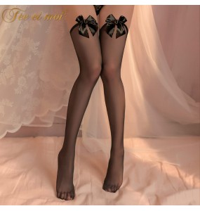 FEE ET MOI Bow Thigh High Stockings (Black)